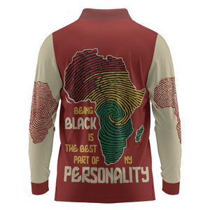 African Map Fingerprint Long Sleeve Polo Shirt Being Black Is The Best Part Of My Personality