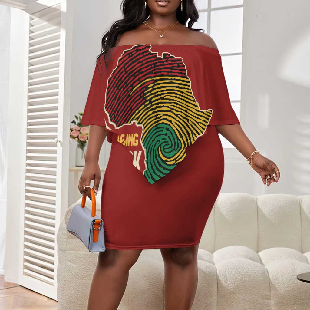 African Map Fingerprint Off Shoulder Short Dress Being Black Is The Best Part Of My Personality
