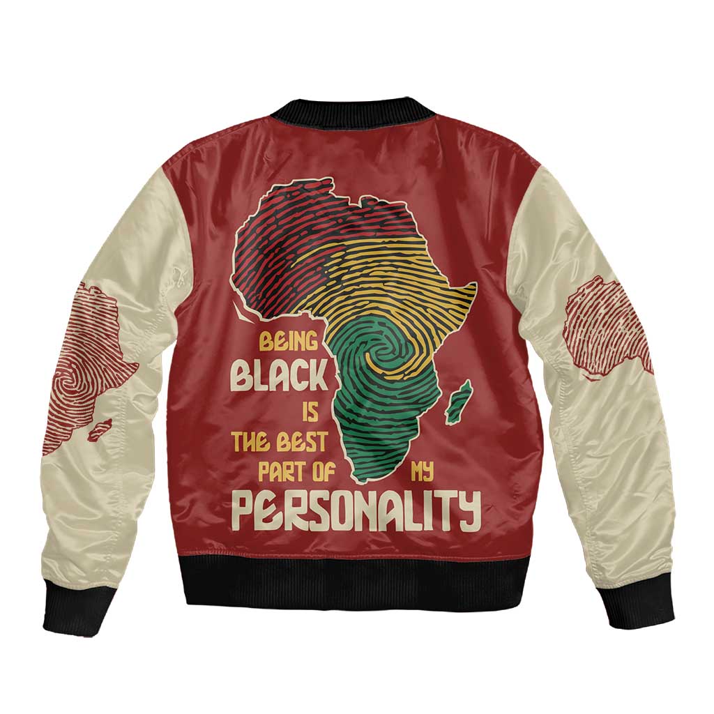 African Map Fingerprint Sleeve Zip Bomber Jacket Being Black Is The Best Part Of My Personality