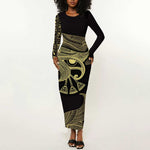 Afro Egypt Long Sleeve Bodycon Dress Horus Eyes Egyptian God DT03