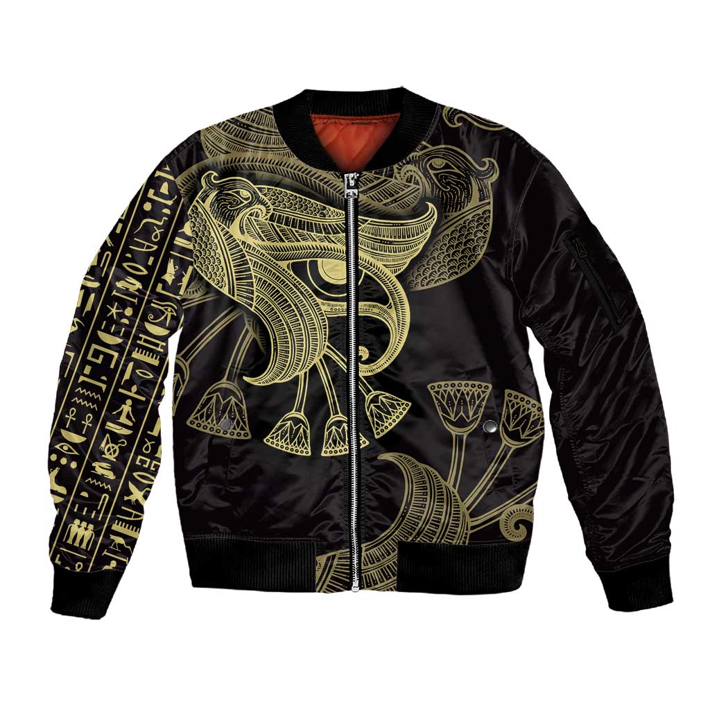 Afro Egypt Sleeve Zip Bomber Jacket Horus Eyes Egyptian God