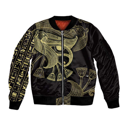 Afro Egypt Sleeve Zip Bomber Jacket Horus Eyes Egyptian God