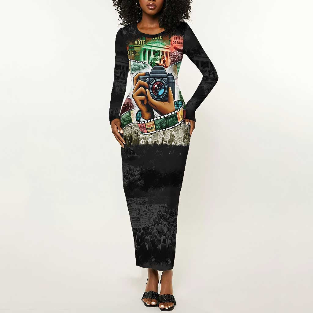 African American Civil Rights Leaders Long Sleeve Bodycon Dress Heritage in Frames Photography DT03