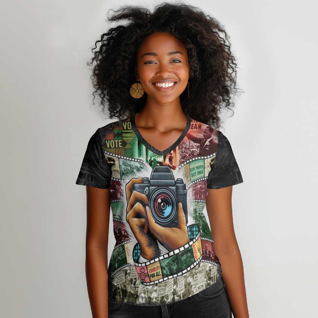 African American Civil Rights Leaders Women V-Neck T-Shirt Heritage in Frames Photography