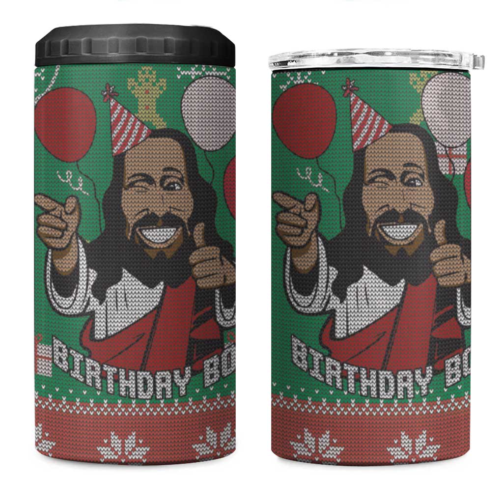 African Birthday Boy Jesus 4 in 1 Can Cooler Tumbler Afro Christmas