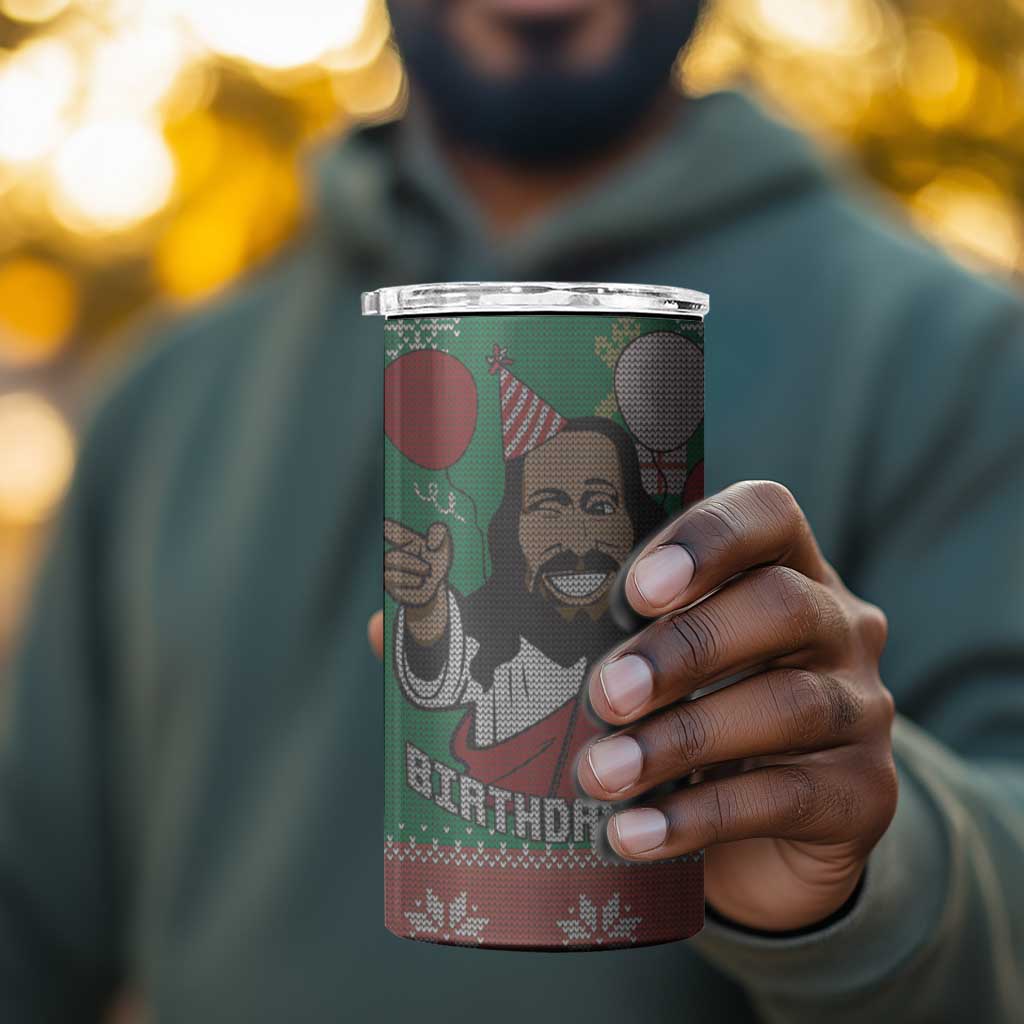 African Birthday Boy Jesus 4 in 1 Can Cooler Tumbler Afro Christmas