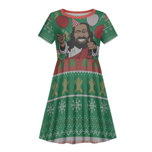 African Birthday Boy Jesus Kid Short Sleeve Dress Afro Christmas