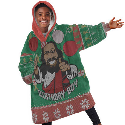African Birthday Boy Jesus Kid Wearable Blanket Hoodie Afro Christmas