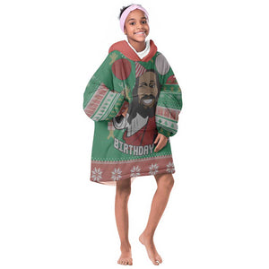 African Birthday Boy Jesus Kid Wearable Blanket Hoodie Afro Christmas