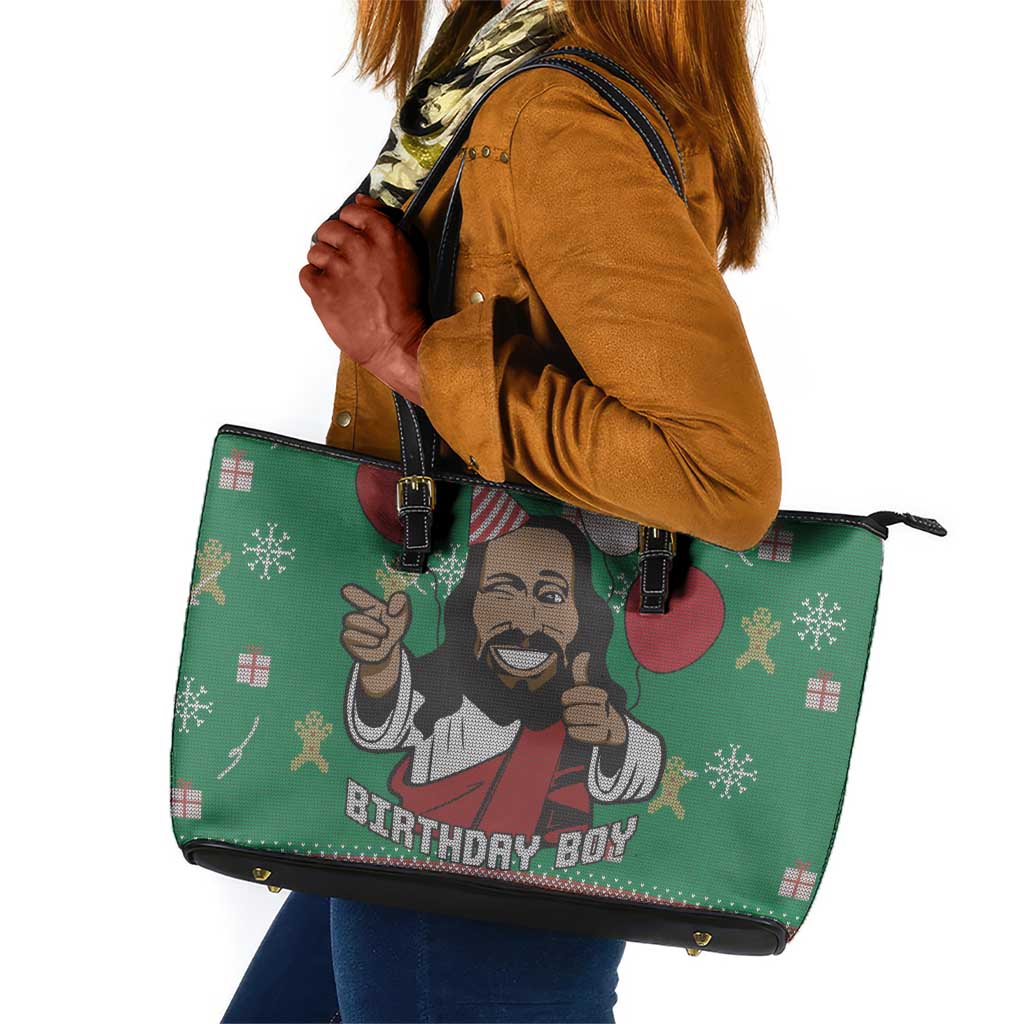 African Birthday Boy Jesus Leather Tote Bag Afro Christmas