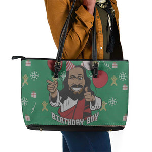 African Birthday Boy Jesus Leather Tote Bag Afro Christmas