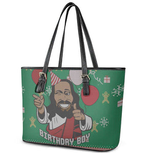 African Birthday Boy Jesus Leather Tote Bag Afro Christmas