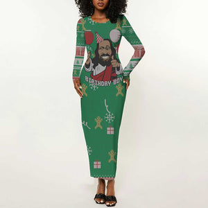 African Birthday Boy Jesus Long Sleeve Bodycon Dress Afro Christmas