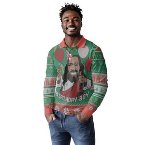 African Birthday Boy Jesus Long Sleeve Polo Shirt Afro Christmas