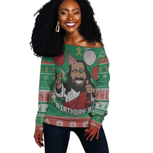 African Birthday Boy Jesus Off Shoulder Sweater Afro Christmas