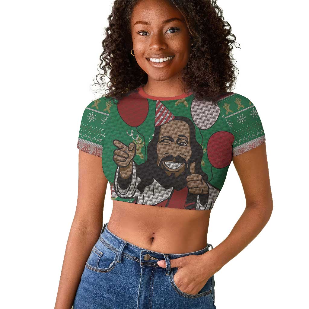 African Birthday Boy Jesus Raglan Cropped T shirt Afro Christmas