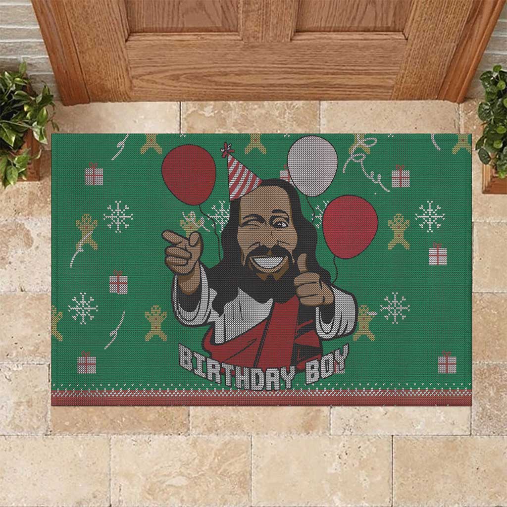 African Birthday Boy Jesus Rubber Doormat Afro Christmas