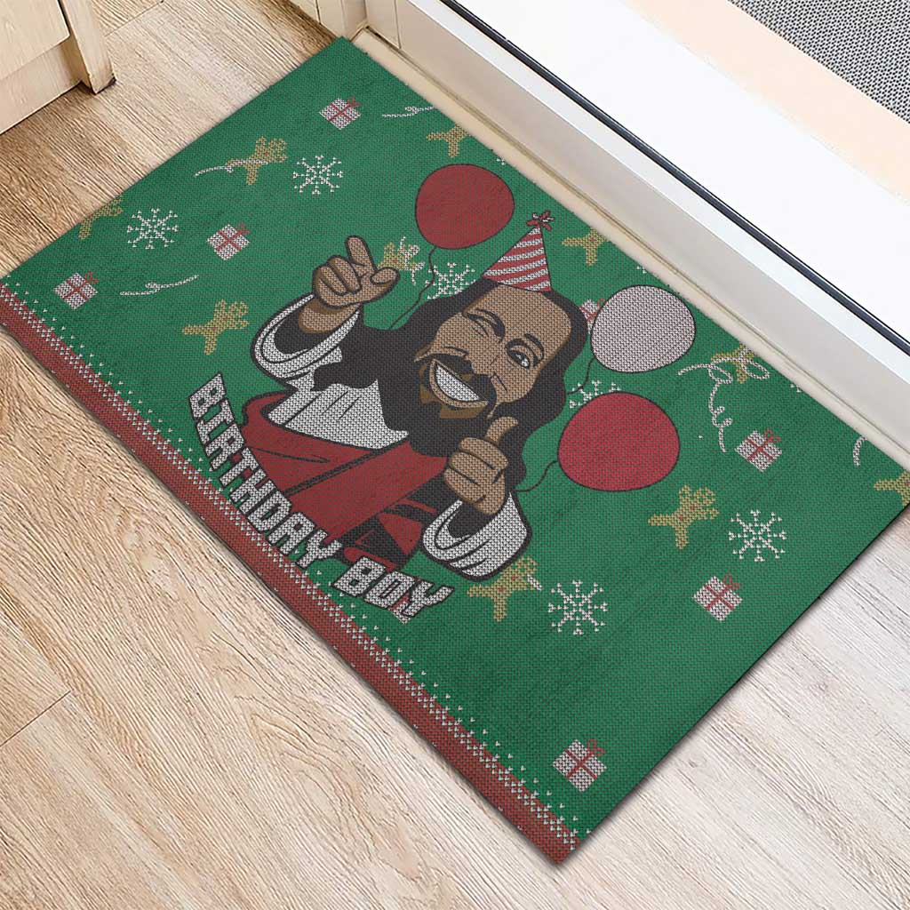 African Birthday Boy Jesus Rubber Doormat Afro Christmas