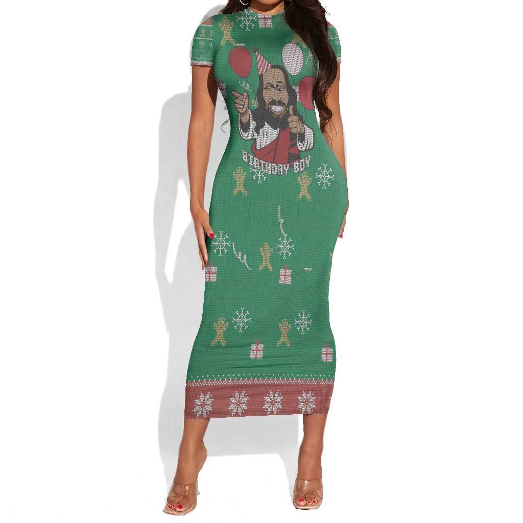 African Birthday Boy Jesus Short Sleeve Bodycon Dress Afro Christmas