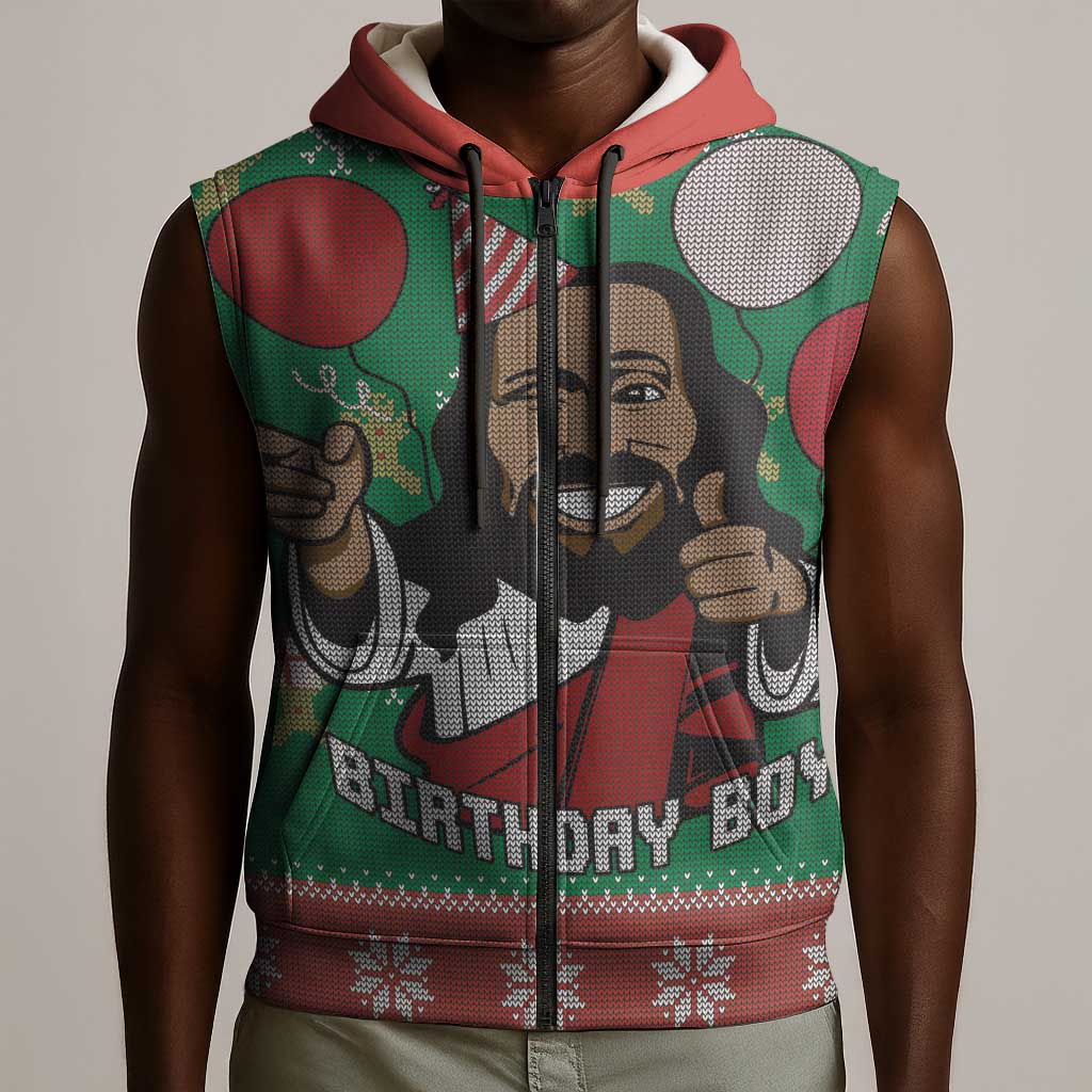 African Birthday Boy Jesus Sleeveless Zip Hoodie Afro Christmas - African Pride