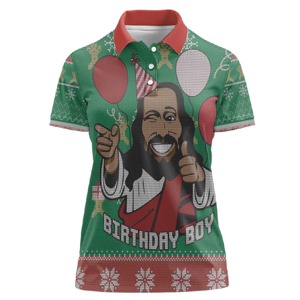 African Birthday Boy Jesus Women Polo Shirt Afro Christmas