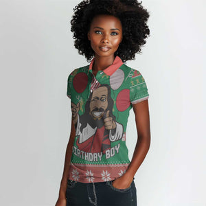 African Birthday Boy Jesus Women Polo Shirt Afro Christmas