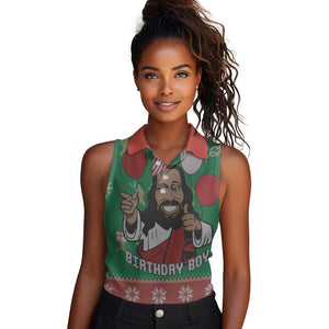 African Birthday Boy Jesus Women Sleeveless Polo Shirt Afro Christmas