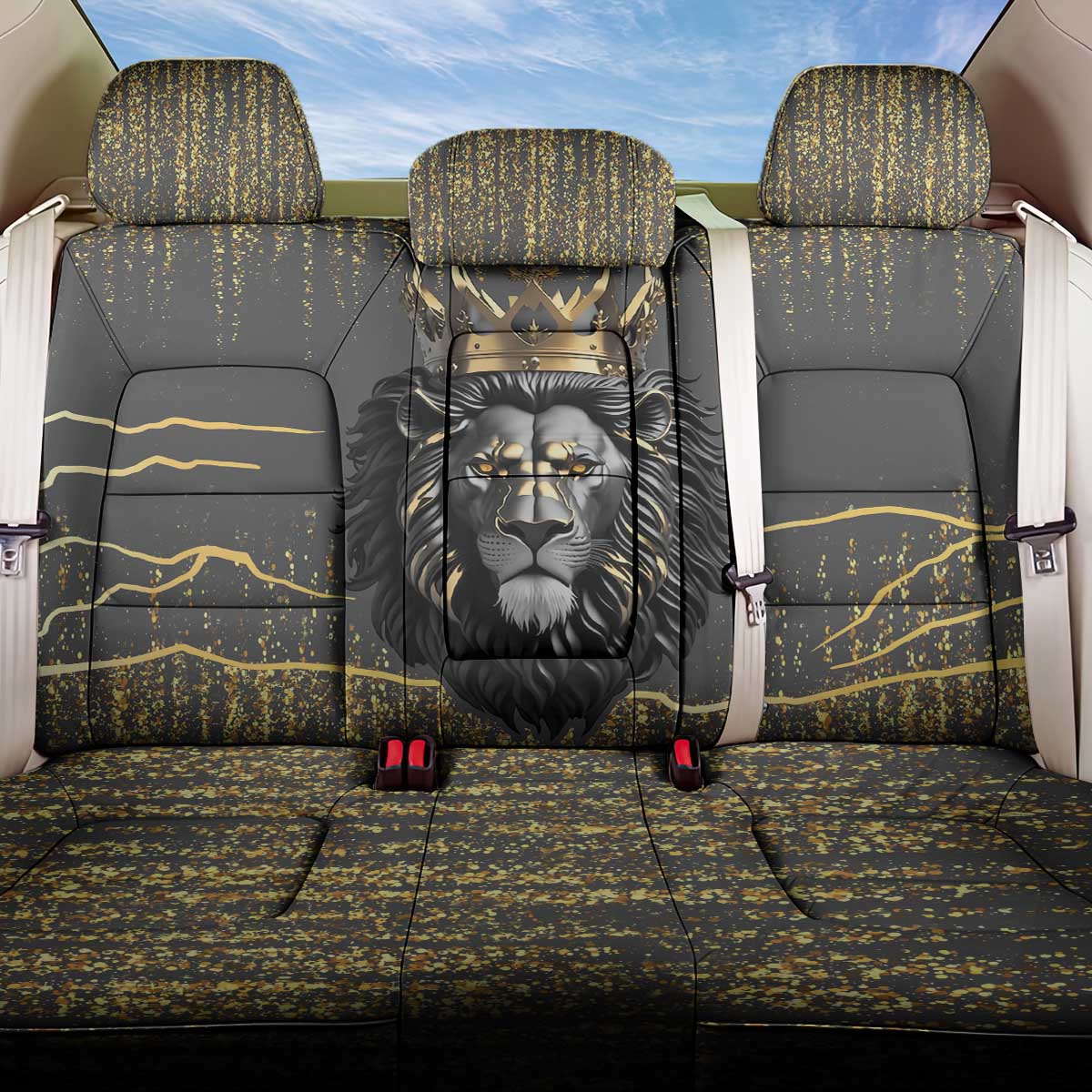 Personalized Black and Gold Lion Africa Back Car Seat Cover