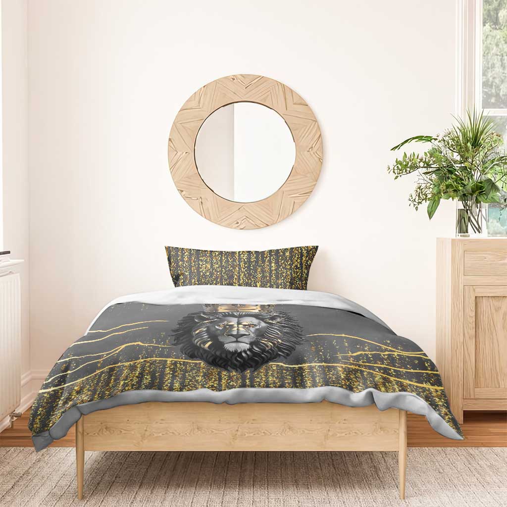 Personalized Black and Gold Lion Africa Bedding Set