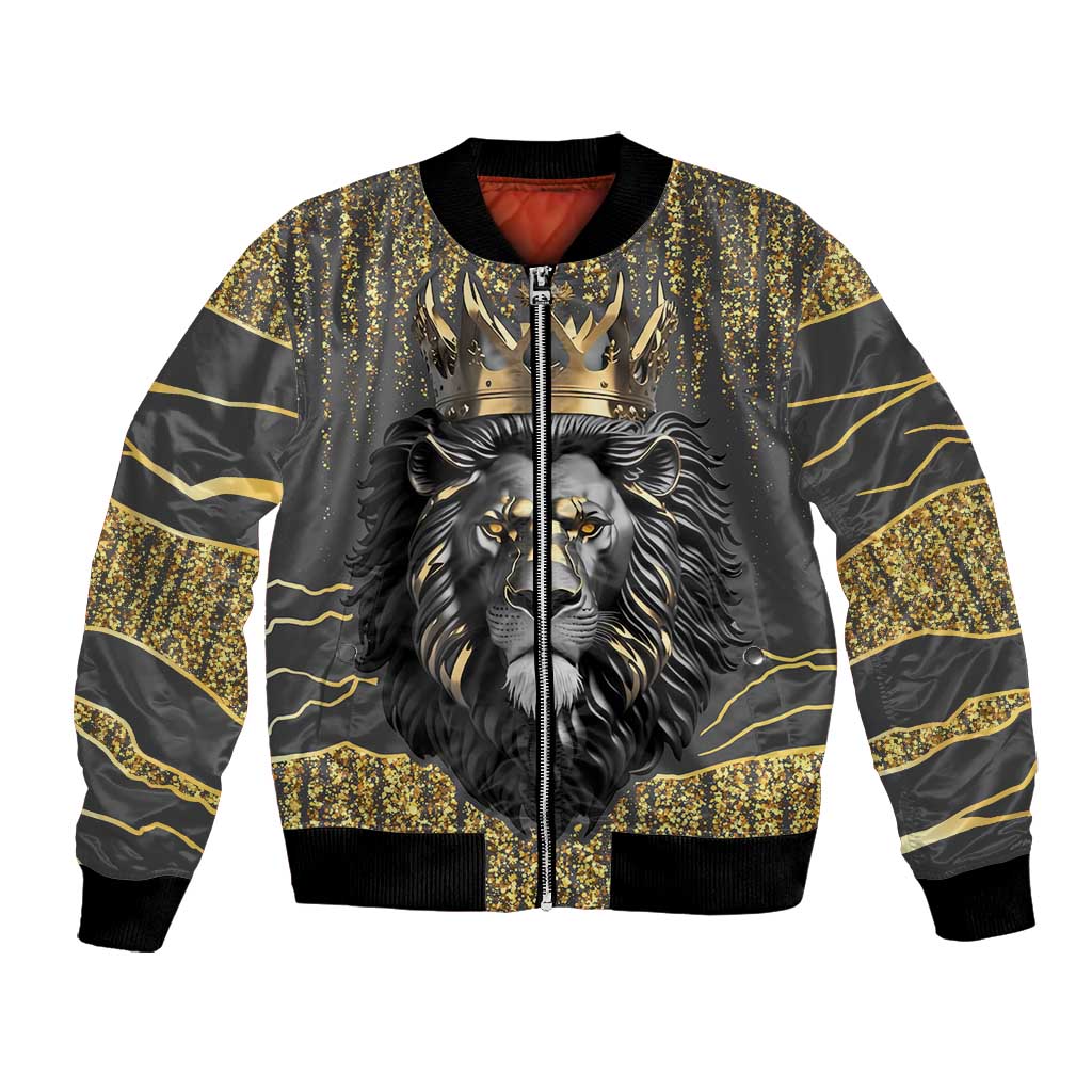 Personalized Black and Gold Lion Africa Bomber Jacket