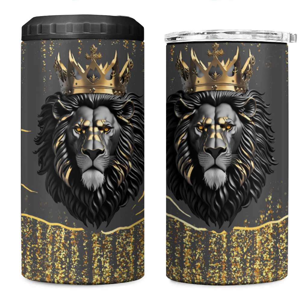 Personalized Black and Gold Lion Africa 4 in 1 Can Cooler Tumbler