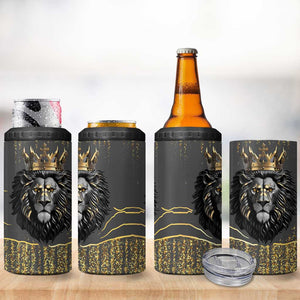 Personalized Black and Gold Lion Africa 4 in 1 Can Cooler Tumbler