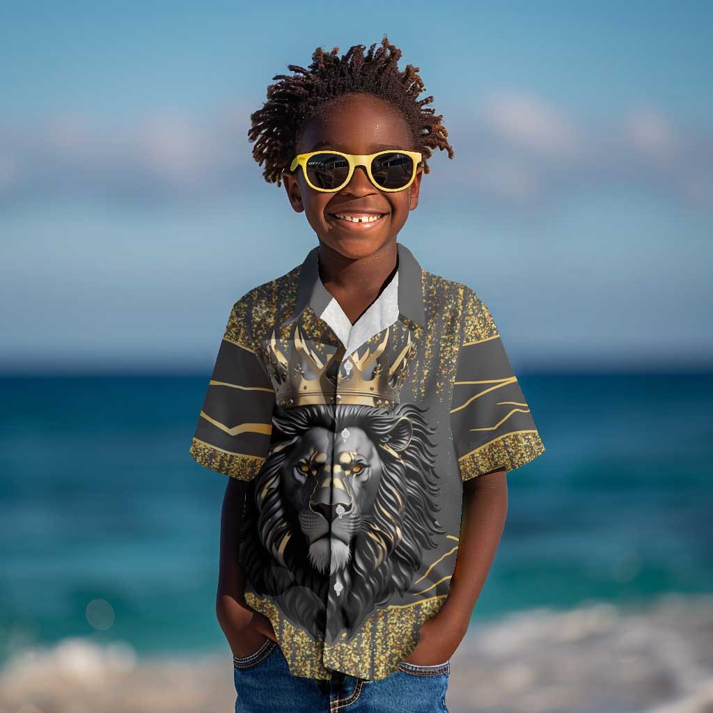 Personalized Black and Gold Lion Africa Kid Hawaiian Shirt