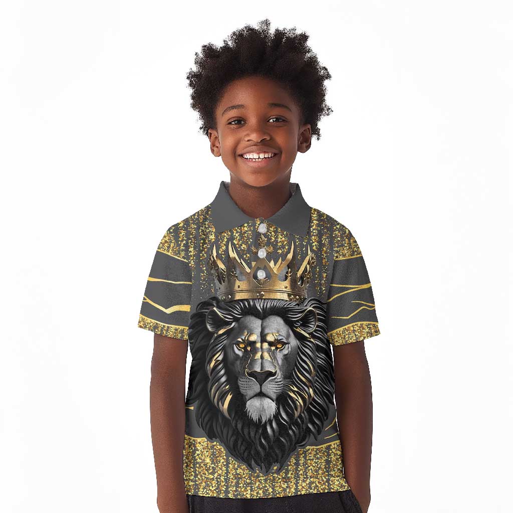 Personalized Black and Gold Lion Africa Kid Polo Shirt