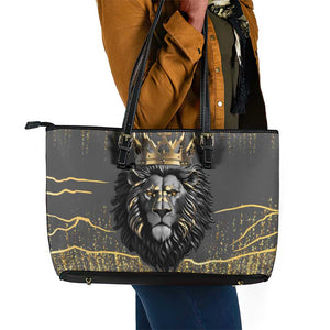 Personalized Black and Gold Lion Africa Leather Tote Bag