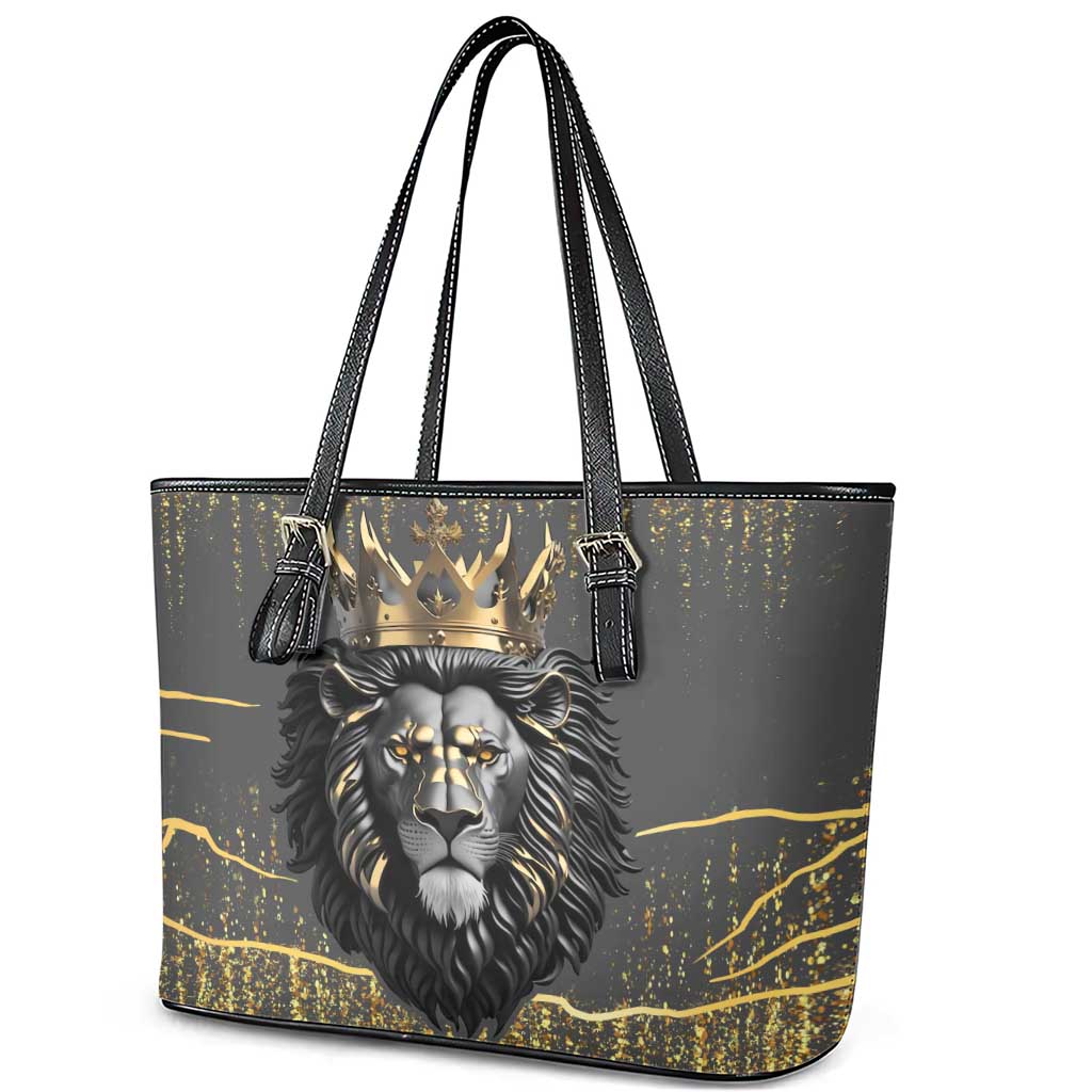 Personalized Black and Gold Lion Africa Leather Tote Bag