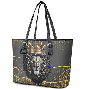 Personalized Black and Gold Lion Africa Leather Tote Bag