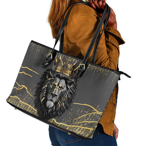 Personalized Black and Gold Lion Africa Leather Tote Bag