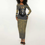 Personalized Black and Gold Lion Africa Long Sleeve Bodycon Dress DT03