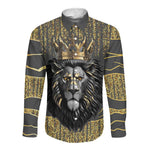 Personalized Black and Gold Lion Africa Long Sleeve Button Shirt
