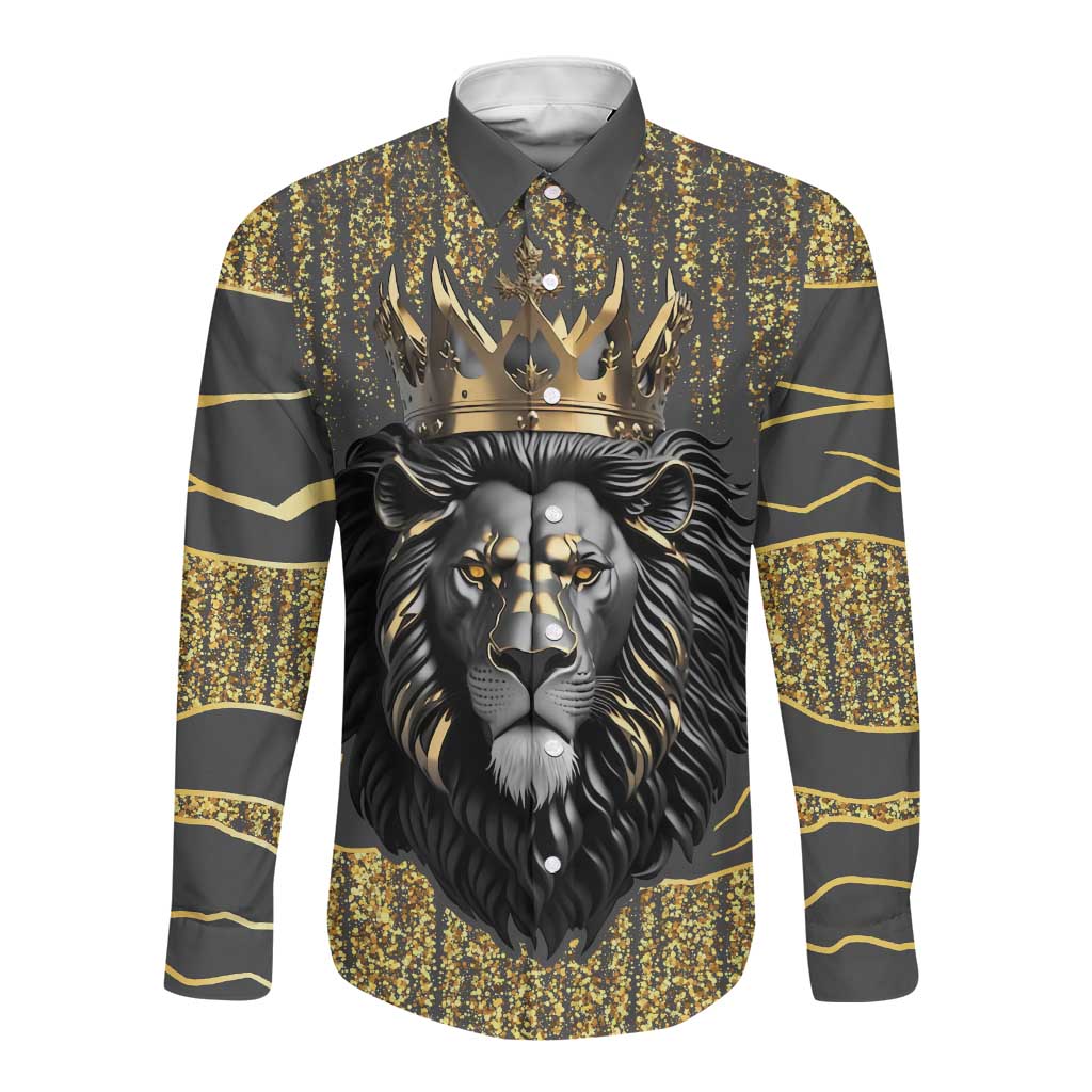 Personalized Black and Gold Lion Africa Long Sleeve Button Shirt