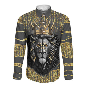 Personalized Black and Gold Lion Africa Long Sleeve Button Shirt