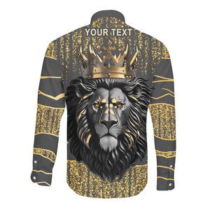 Personalized Black and Gold Lion Africa Long Sleeve Button Shirt