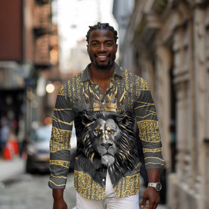 Personalized Black and Gold Lion Africa Long Sleeve Button Shirt