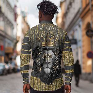 Personalized Black and Gold Lion Africa Long Sleeve Button Shirt