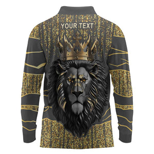 Personalized Black and Gold Lion Africa Long Sleeve Polo Shirt