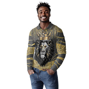 Personalized Black and Gold Lion Africa Long Sleeve Polo Shirt