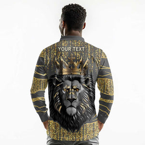 Personalized Black and Gold Lion Africa Long Sleeve Polo Shirt