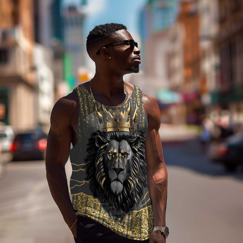 Personalized Black and Gold Lion Africa Men Tank Top