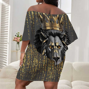 Personalized Black and Gold Lion Africa Off Shoulder Short Dress